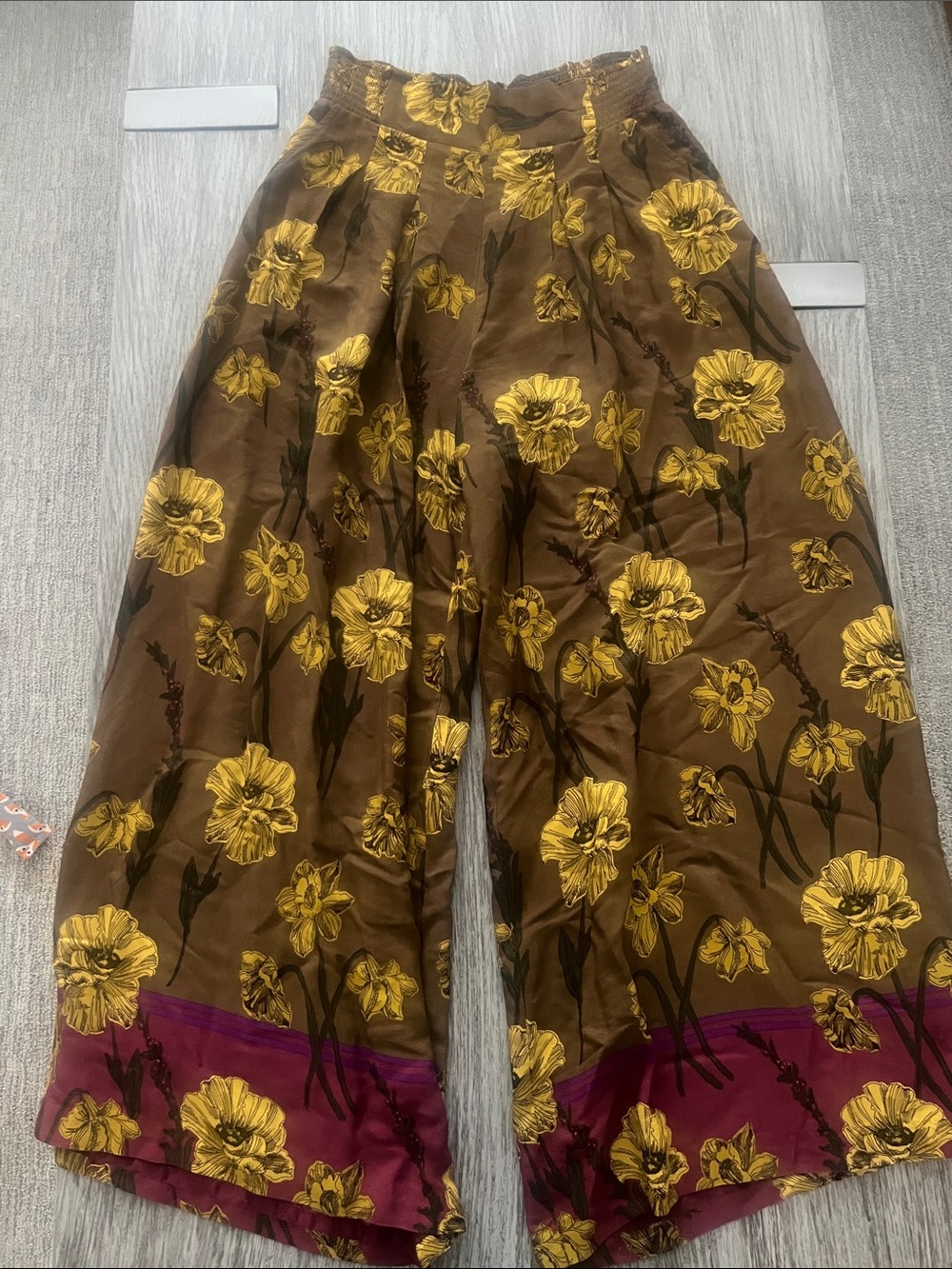 Maeve by Anthropologie Brown Wide-Leg Floral Pants | Excellent Condition | Boho